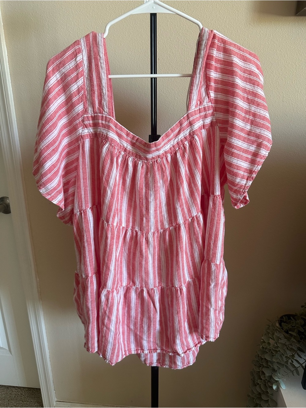 Terra & Sky Pink and White Striped Linen Top!